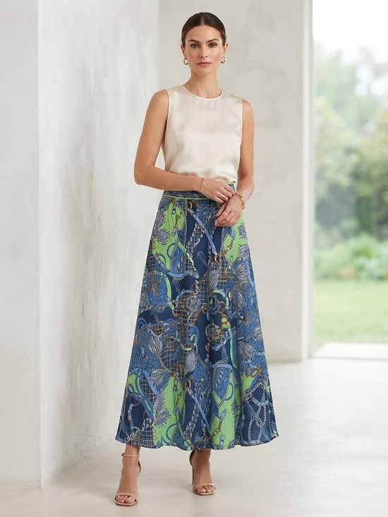 Gretchen Scott Designs Dresses & Skirts - Gretchen Scott The Twirl Skirt Ditto Blues Nautical Rope Chain Print Maxi Medium